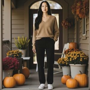 White House Black Market Tan V-Neck Sweater